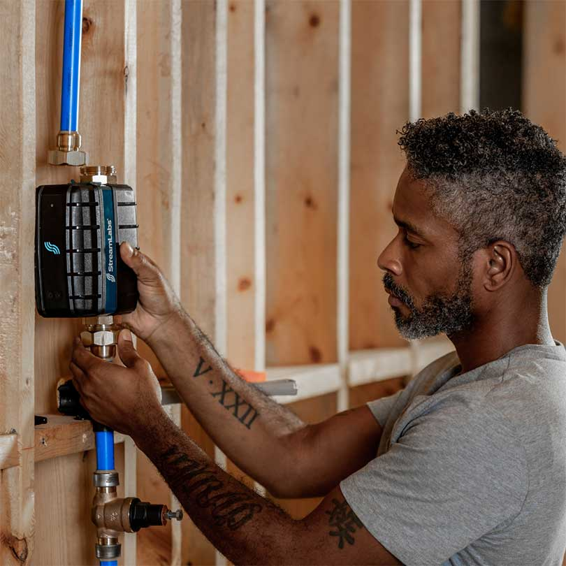 Professional installation of StreamLabs Water system ensures reliable water monitoring in residential homes.
