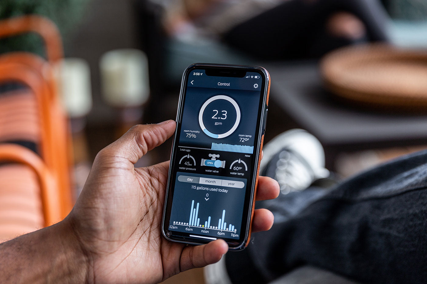 Mobile app displaying water leak detection alerts from StreamLabs smart water monitor.